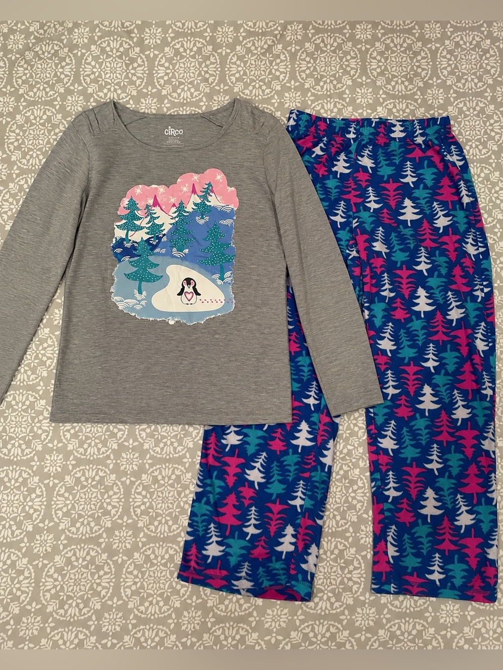 Circo Girls Pink & Blue Winter Penguin Pajama Set Size XL (14–16) New